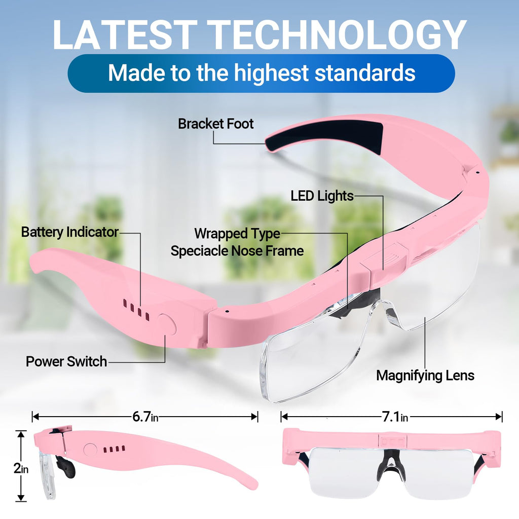 YOCTOSUN Magnifying Glasses with Light, Rechargeable Magnifying Headset with 5 Detachable Lenses 0.75X-4.0X and 3 LED Lights, Hands Free Headband Magnifier for Close Work Hobby Crafts Jewelry