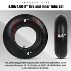(2-Set) AR-PRO 4.80/4.00-8" Tire and Inner Tube Set - Universal Replacement Tires and Inner Tubes with 15.5" Outer Tire Diameter and 4.80" Tire Width - Fits on Dollies, Trolleys, Wagons, and More