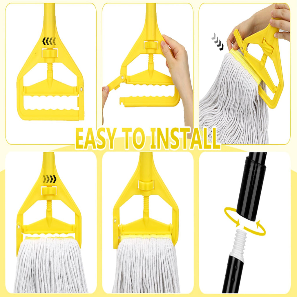 VOUBIEN Commercial Mop Handle Heavy Duty,58" Industrial Mop Stick,Wet Mops Head Replacement Holder for Professional/Industrial Floor Cleaning, Yellow