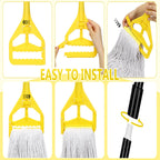 VOUBIEN Commercial Mop Handle Heavy Duty,58" Industrial Mop Stick,Wet Mops Head Replacement Holder for Professional/Industrial Floor Cleaning, Yellow