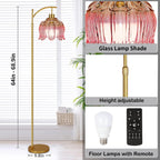 ILLMTW Pink Floor Lamp for Living Room,Bedroom,Glass Mid Century Modern Standing Lamp with Remote,Dimmable Gold Brass Tall Lamp Tulip Flower Arc Floor Light Boho Bohemian