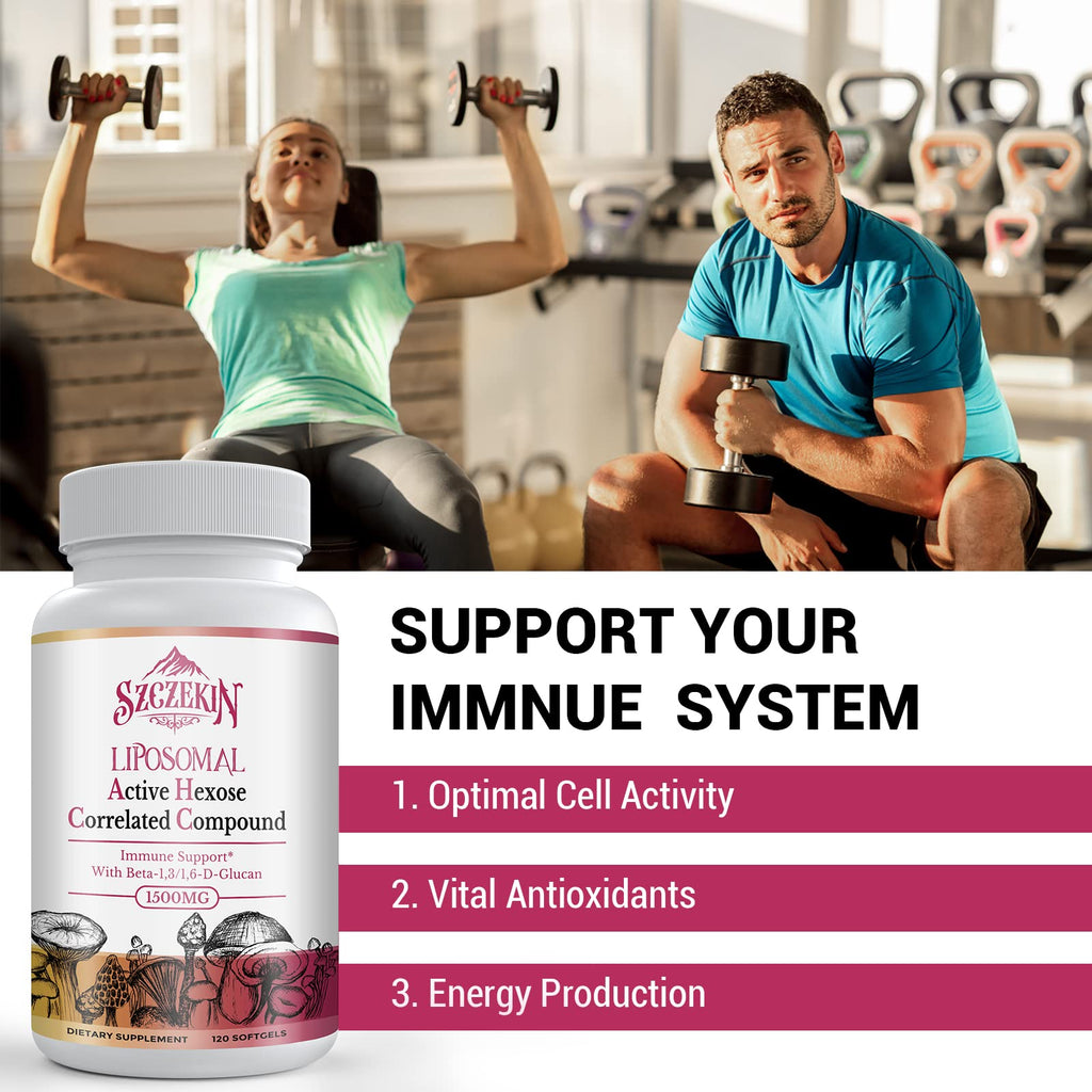 SZCZEKIN 1500mg Liposomal Active Hexose Correlated Supplement,240 Soft Gels Beta-Glucans with Natural Mushroom Extract, Immune System, Liver Function, Maintain T-Cell & Killer Cell Activity