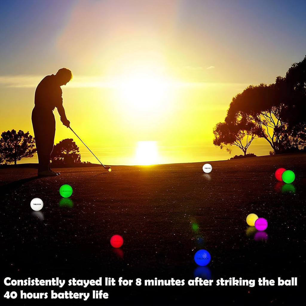 THIODOON Glow in The Dark Golf Balls Light up Led Golf Balls Night Golf Gift Sets for Men Kids Women 6 Pack (6 Colors in one)