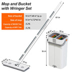 POPMOP Mop and Bucket Set, Flat Mop and Bucket System, Mop Bucket with Wringer, Wall Mop with Adjustable Handle (Max 61 Inches), 5 Washable Microfiber Mop Pads