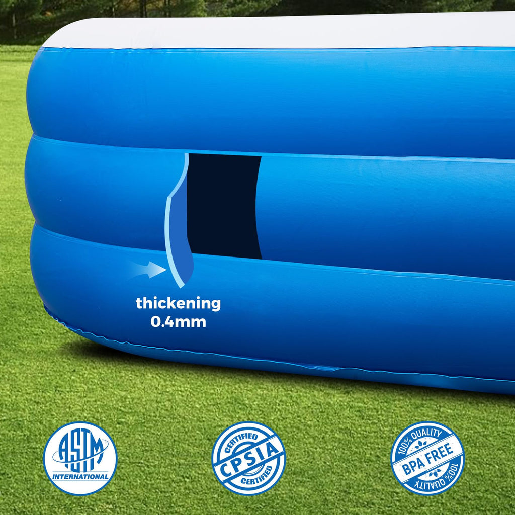 Inflatable Swimming Pool with Pool Lights, 130" x 72" x 22" Full-Sized Large Inflatable Family Pool, Summer Water Party, Outdoor, Garden Backyard, Suitable for Adults