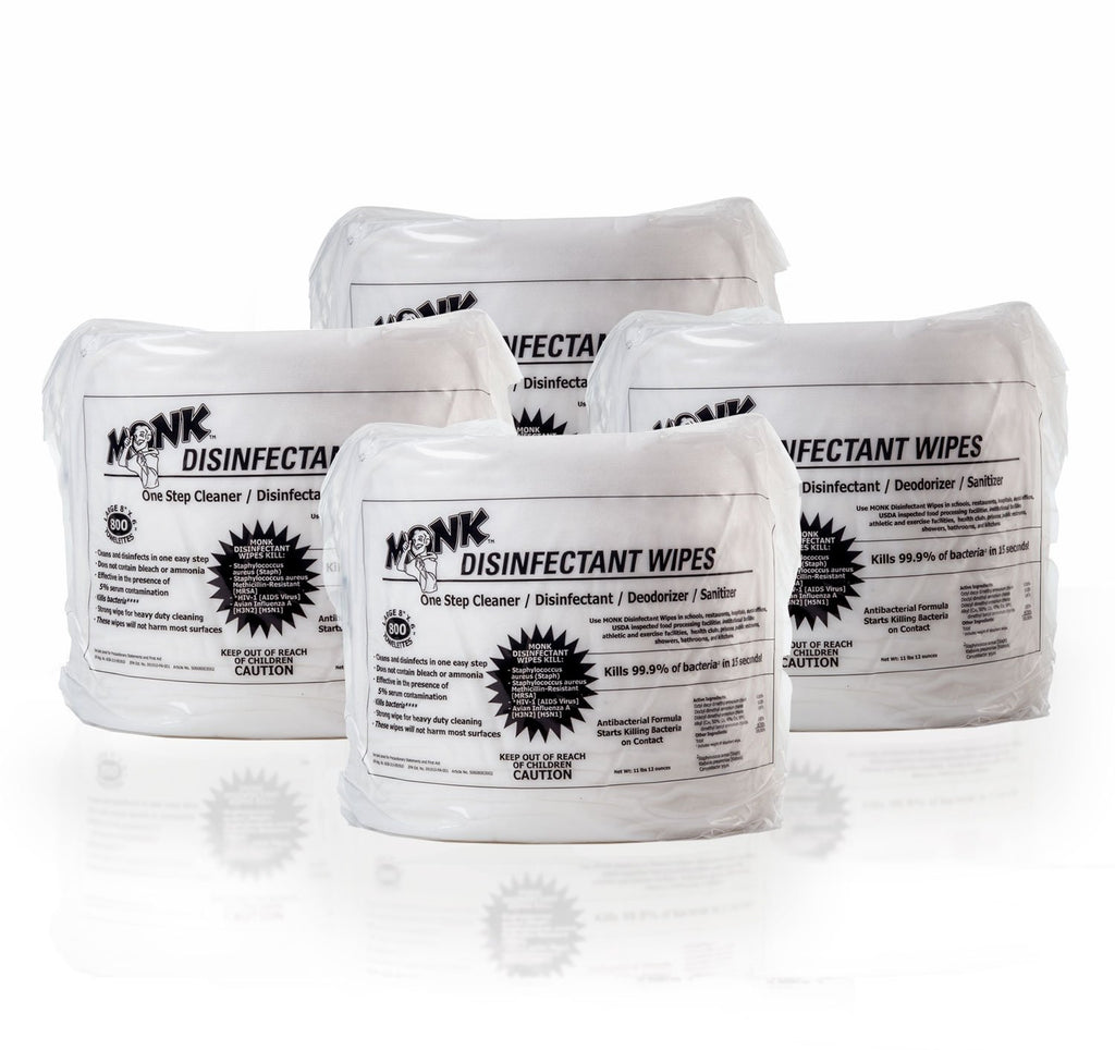 Monk Disinfecting Wipes, One Step Cleaner, Disinfectant, Deodorizer & Sanitizer, 4 Refill Packs of 800 Count, Great for Home & Corp Gyms, Yoga Mats, Dance Studios, Spinning Classes & More