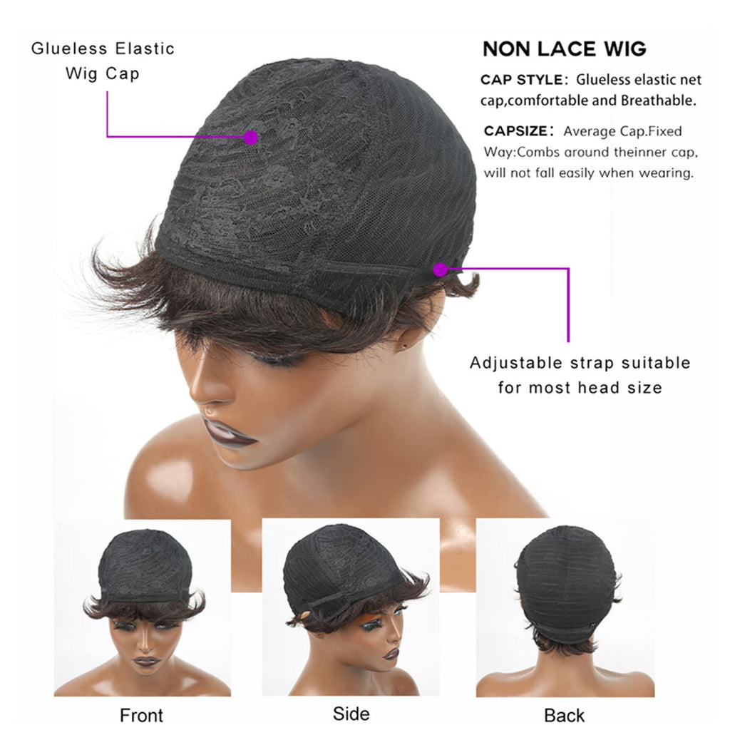 YOUKNOWIG Pixie Short Straight Wig for Black Women 100% Brazilian Human Hair Machine Made Natural Black