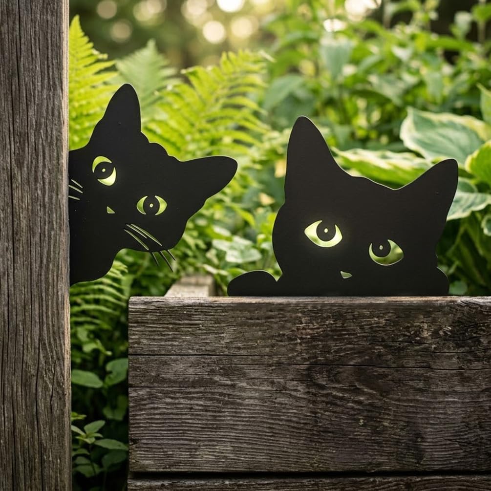 Doesen Black Cat Fence Decor Metal Cat Silhouettes Garden Decor Yard Art