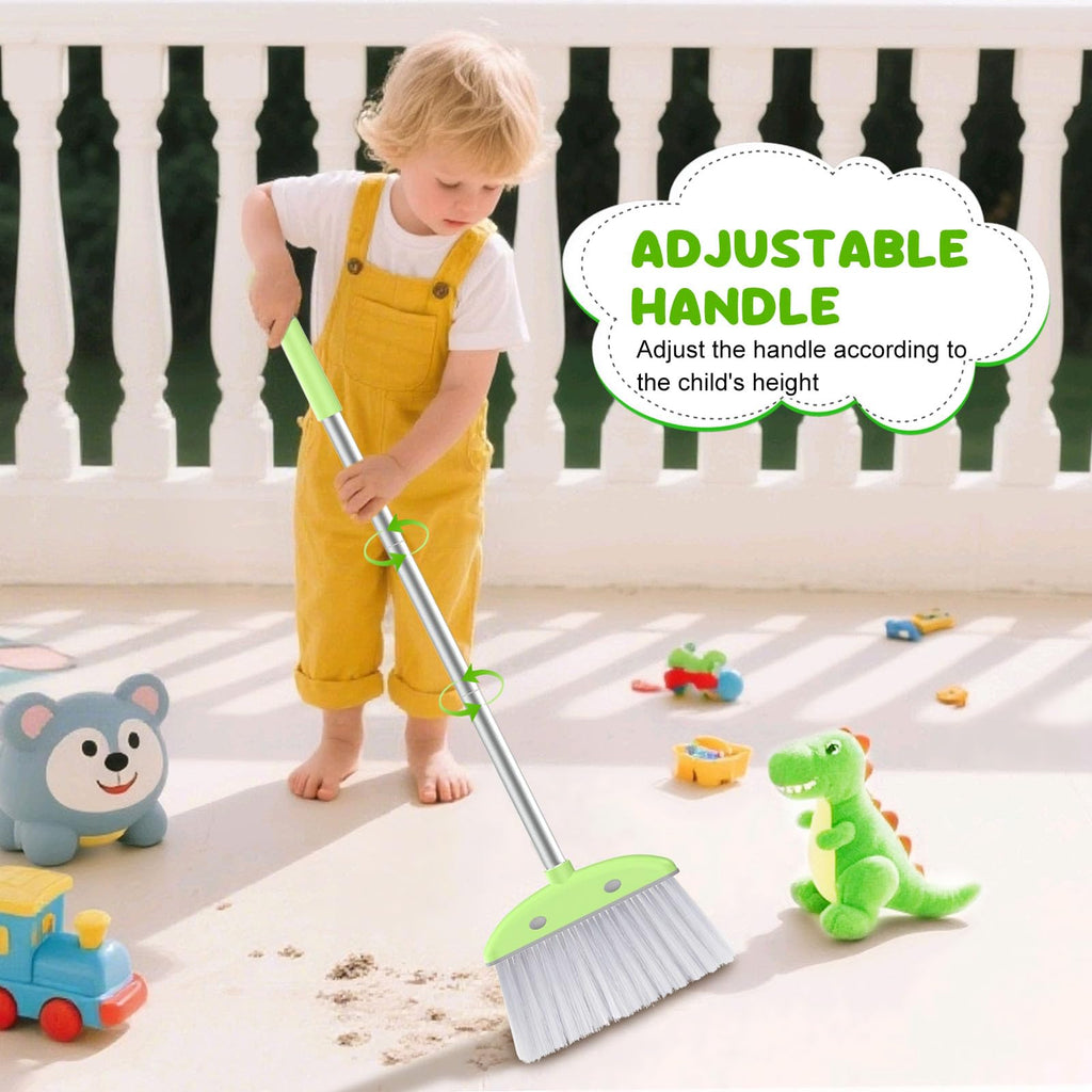 Mini Broom with Dustpan for Kids, 28-in Handle Kids Broom and Dustpan Set for Toddlers Cat-Shaped Children Broom and Cleaning Set Boys Girls Small Housekeeping Helper Set, Green
