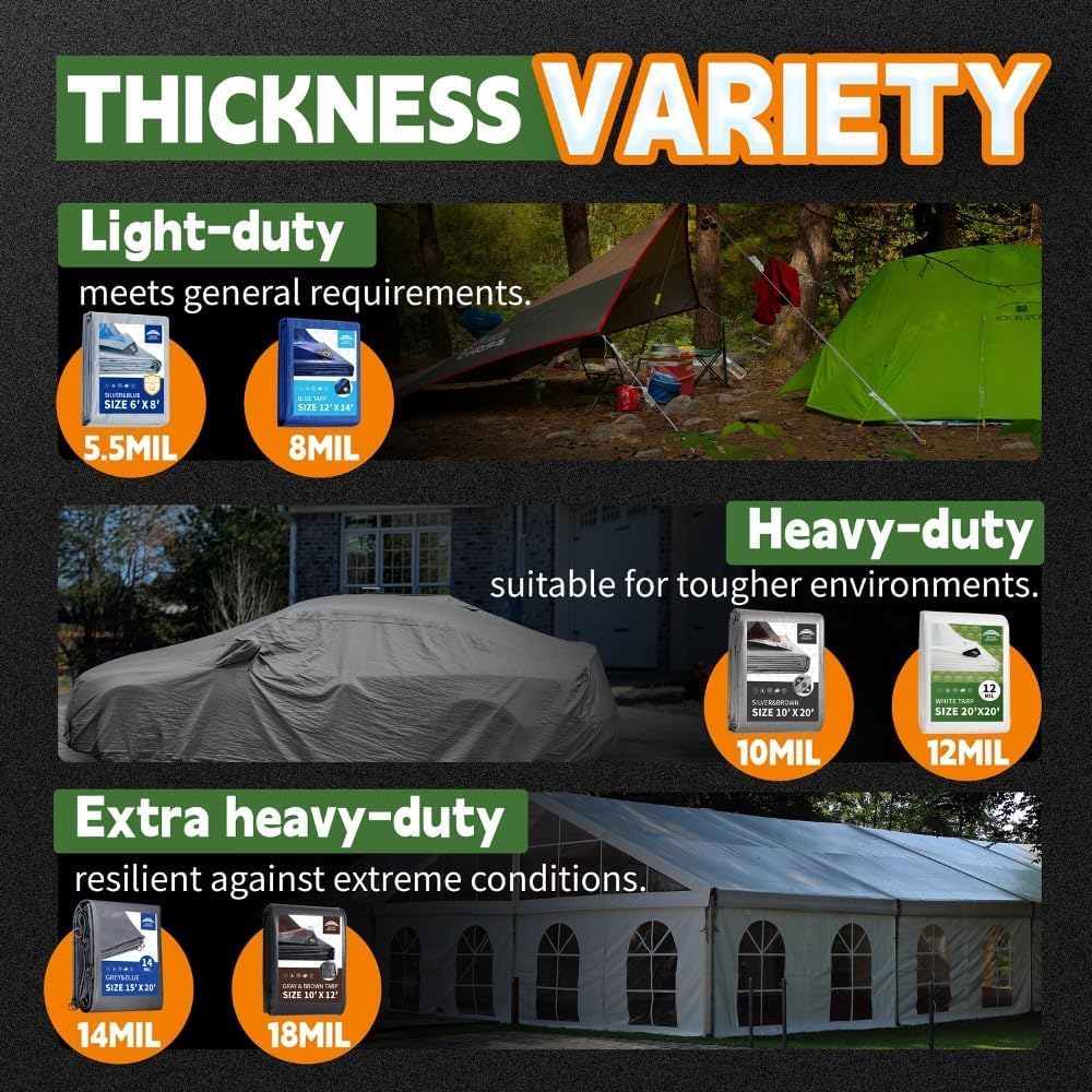 RAINDEWAY 8x8 Feet Super Heavy Duty 18 Mil Brown Poly Tarp Cover, UV Resistant, Weatherproof, Multipurpose Waterproof Poly Tarp with Grommets and Reinforced Edges