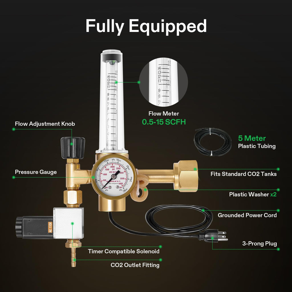 VIVOSUN Hydroponics CO2 Regulator System with Solenoid Valve Flowmeter