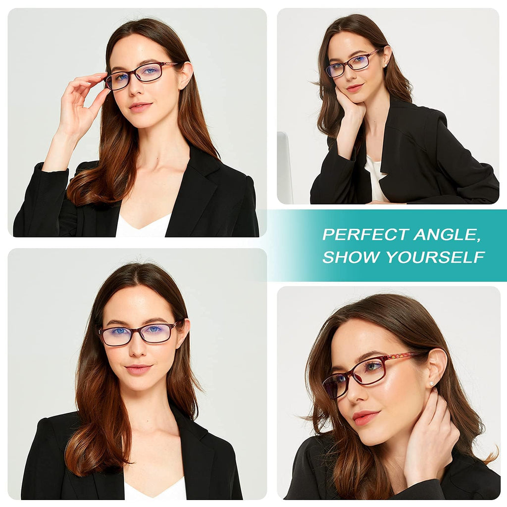 EYEURL 2 Pack Reading Glasses for Women Blue Light Blocking Computer Readers 1.50 Rectangular Frames Lightweight TR90 Anti Glare Eyestrain
