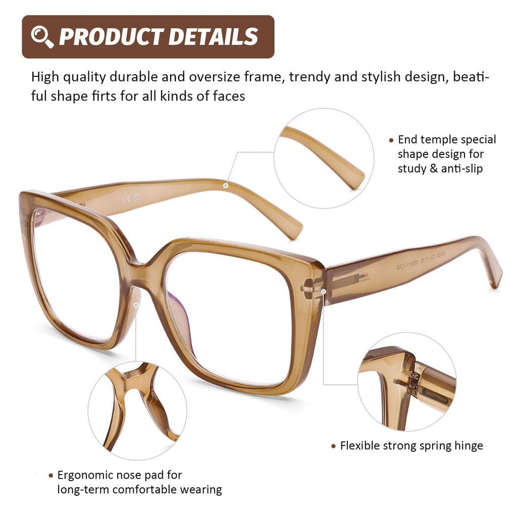 DOOViC 3 Pack Oversized Reading Glasses for Women Blue Light Blocking Square Stylish Computer Readers +1.75 Strength