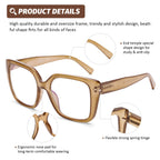 DOOViC 3 Pack Oversized Reading Glasses for Women Blue Light Blocking Square Stylish Computer Readers +1.75 Strength