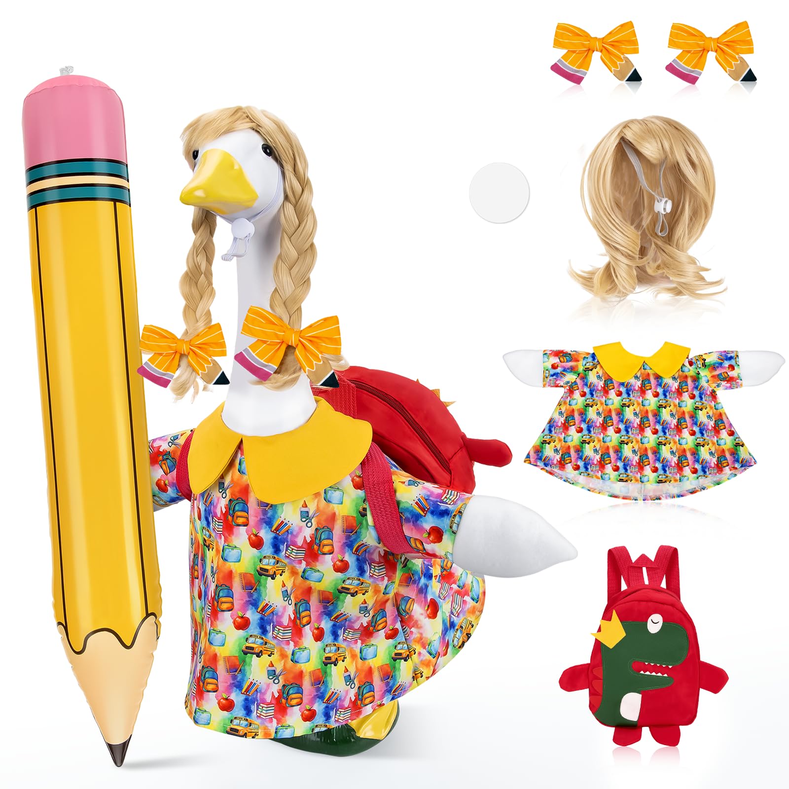23" Back to School Porch Goose Outfit, Curly Wig (Statue not Included)
