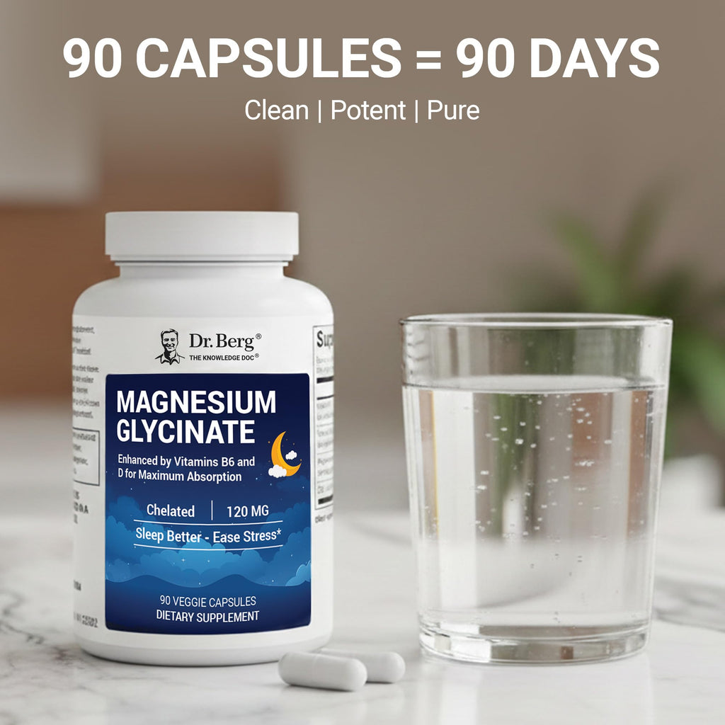 Dr. Berg Magnesium Glycinate 90ct – 4-in-1 Chelated for Muscle, Nerve, Sleep & Stress Support*– w/ D3, B6 & Zinc – 4X Lab-Tested – No Fillers – Formulated in USA, GMP-Certified