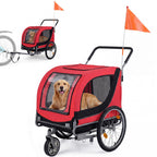 Giantex 2-in-1 Dog Bike Trailer & Pet Stroller for Large Dogs – Foldable Pet Carrier Cart with Front Caster & 2 Air-Filled Tires, Breathable Mesh, PVC Rain Cover, 176 lbs Capacity (Red)