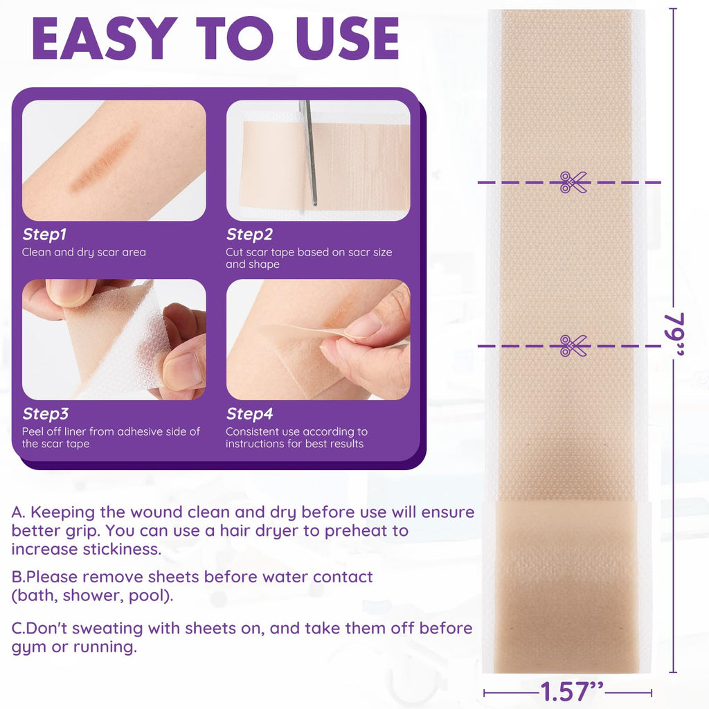 Silicone Scar Sheets, Silicone Scar Tape, Reusable Professional Scar Silicone Strips, Soft Silicone Scar Sheets for Surgical Scars,Keloid,Acne Scars,Burn Scar,C-Section (5M)