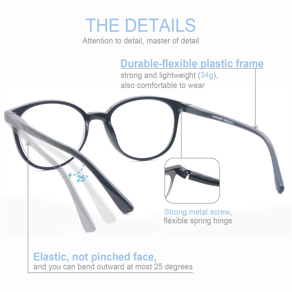 MODFANS Women Reading Glasses 4Pack Large Round Frame Readers Spring Hinges with 4 Pouch