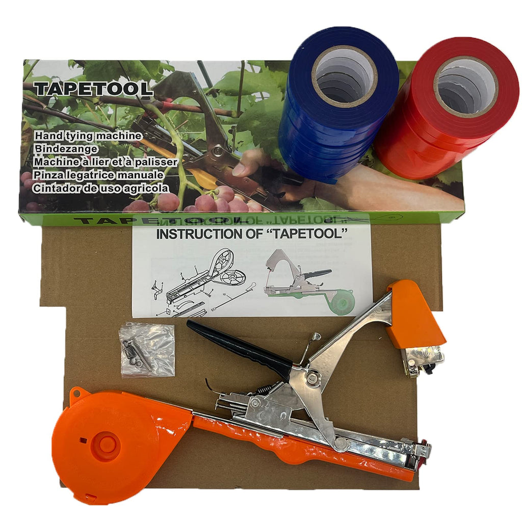 Plant Tying Machine Tool,Vegetable Gardening Tools with 10000pcs Staples 20 Rolls Tape and Replacement Blade for Grapes,Raspberries,Tomatoes,and Vining Gardening Tying Tool(Orange)