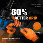 GRIPXX Herkules Grip Heavy Duty 8Mil Orange Nitrile Gloves,3D Raised Diamond Texture-Latex & Powder Free-Industrial, Mechanic (10, Large)