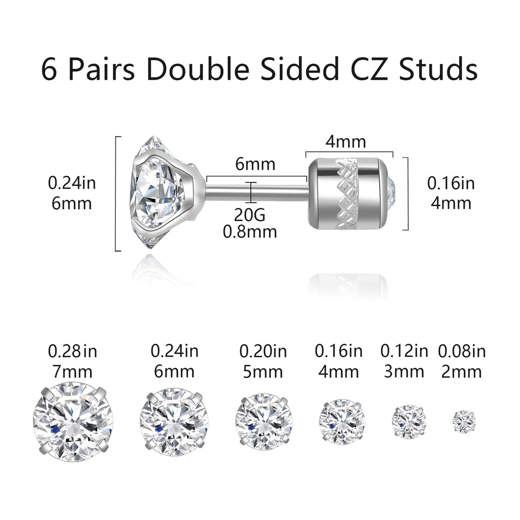 Titanium Surgical Stainless Steel CZ Stud Earrings for Women Men Silver