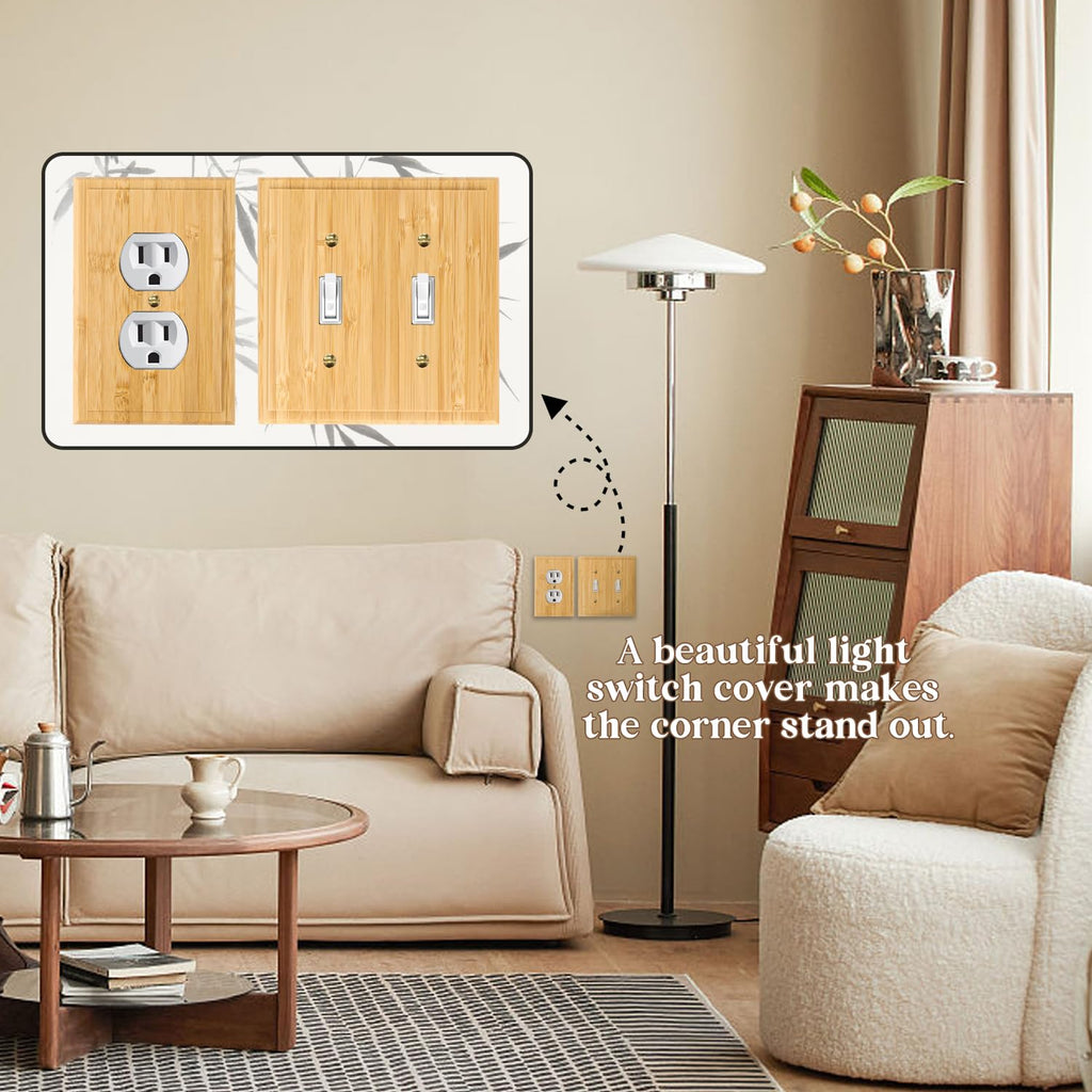3PC Solid Wood Outlet Covers Light Switch Plate 4.8" X 3.14" Bamboo Switch Plates And Outlet Covers Light Switch Cover Quality Raw Wooden Wall Plate Decorative Single Rocker
