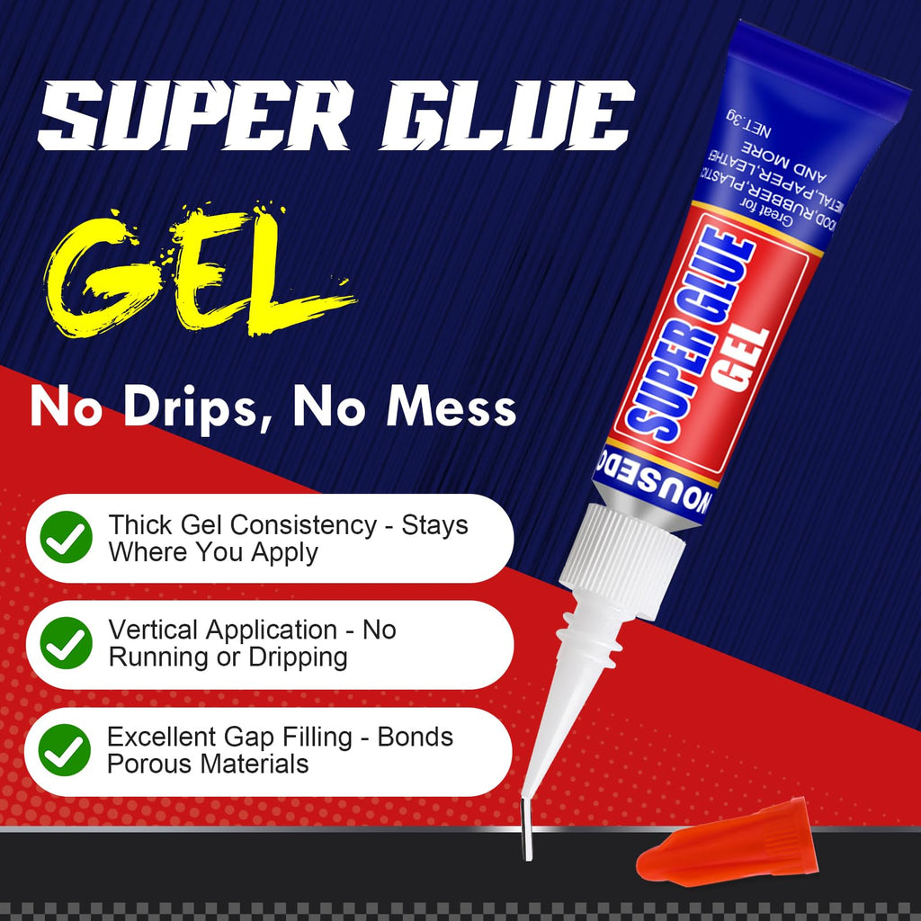 6 x 3g Super Glue Gel, Fast Strong Adhesive, Strong Cyanoacrylate (CA) Glue for Plastic, Metal, Ceramic, Leather, Wood, DIY Crafts and More