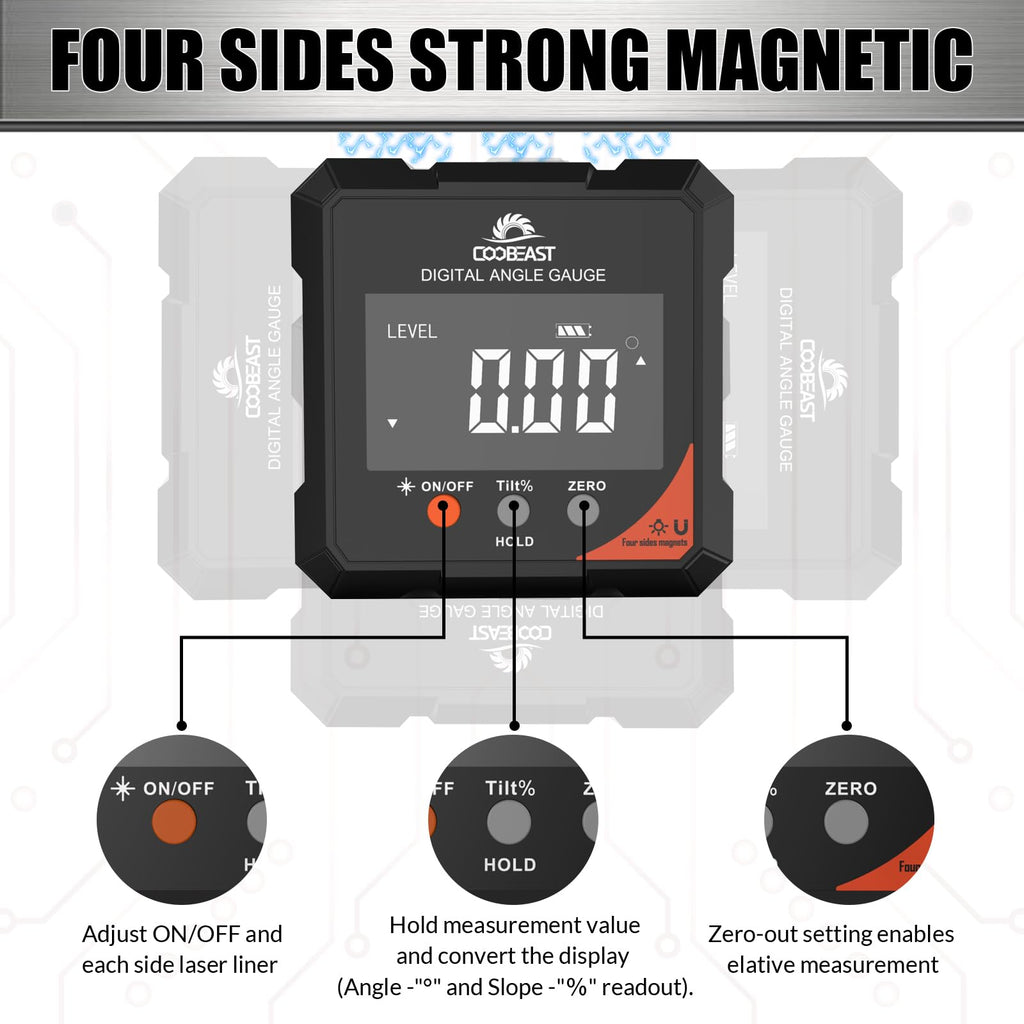 Digital Angle Finder with Laser, 4-Side Magnetic Digital Angle Gauge, Rechargeable Mini Digital Laser Level Measuring Tool Cube Inclinometer with Backlight for Woodworking Tablesaw Gift for Men Black