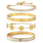 SEADAY 18K Gold Plated Bangle Bracelets for Women, 4Pcs Gold Bracelet Set