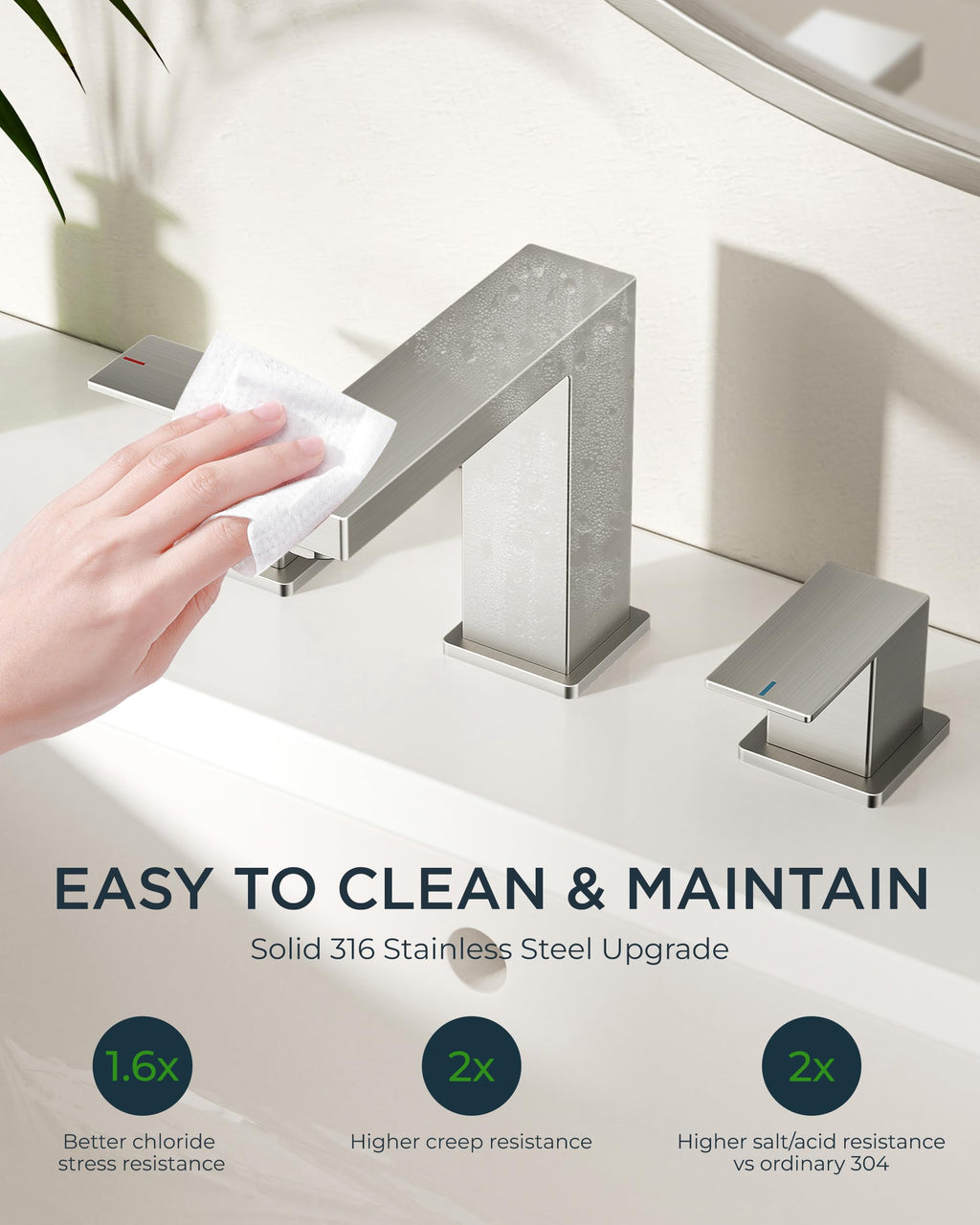 FORIOUS Brushed Nickel Bathroom Faucets 3 Hole, Stainless Steel 2 Handle Square 8 in Widespread Bathroom Sink Faucet Silver with Metal Pop up Drain, CUPC Water Hoses