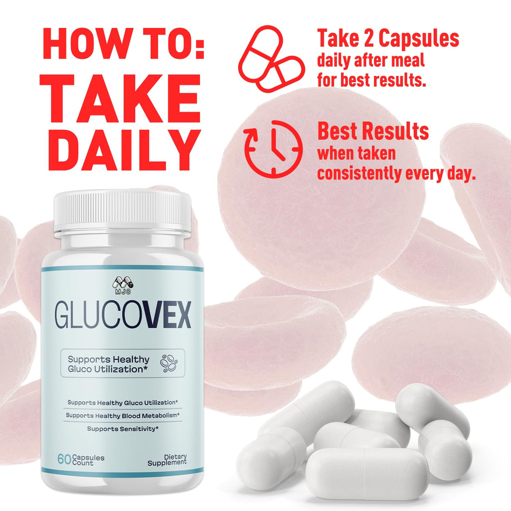 Glucovex Capsules, Official Glucovex Pills with All Natural Ingredients, Advanced Glucovox Overall Health and Wellness Vitamin Support Supplement with Max Strength Multivitamins Support (60 Capsules)