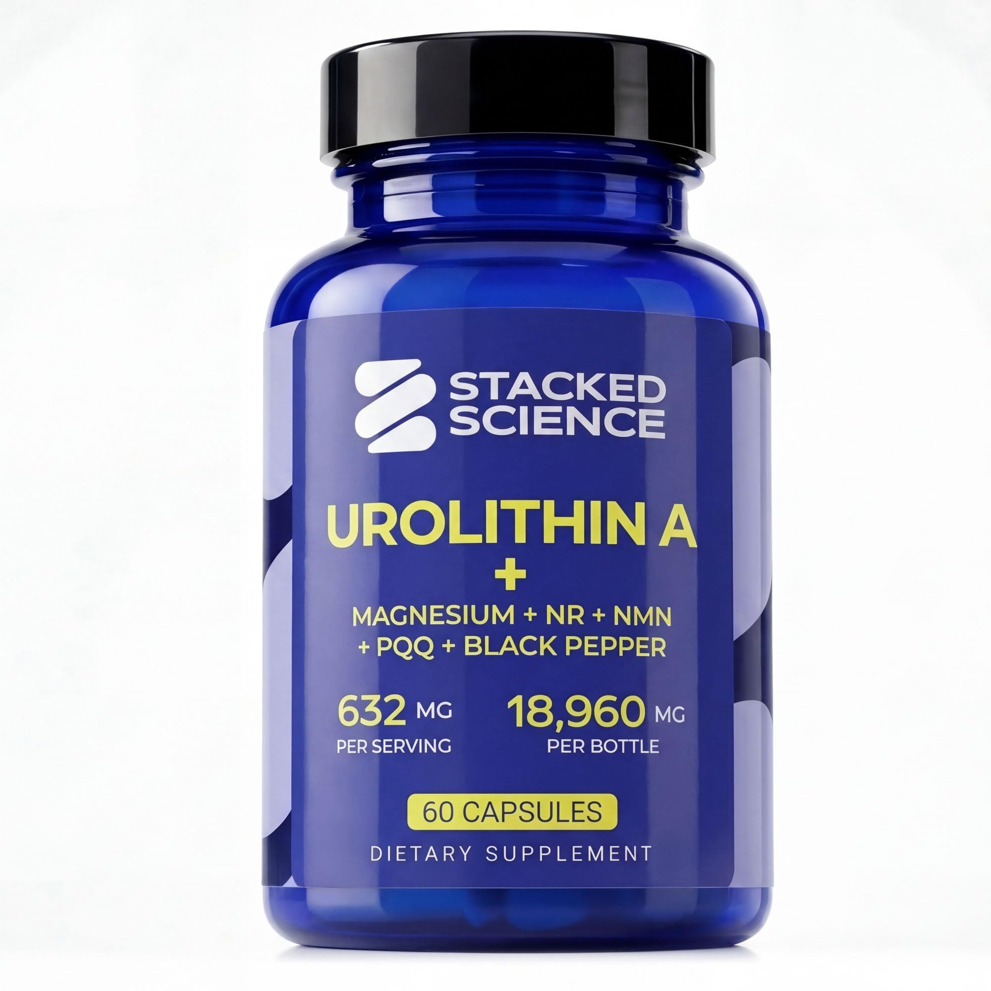 Stacked Science Urolithin A 632mg with NMN, NR, PQQ & Magnesium Bisglycinate, Mitochondrial & Cellular Energy Support, NAD+ Booster Supplement, 60 Vegan Capsules, Unflavored, 30-Day Supply