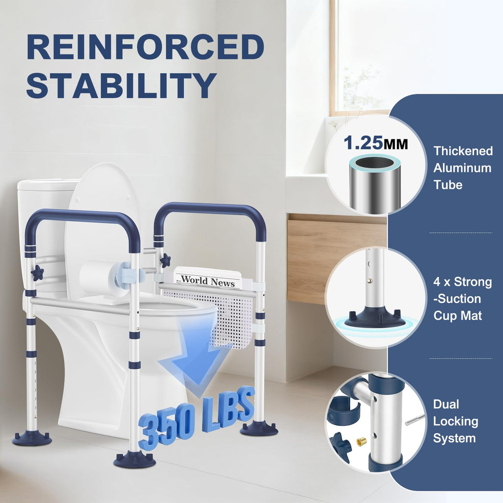 HolyHeal Toilet Safety Rails for Seniors, Adjustable Height & Width Toilet Rails, 350 lb Toilet Handles for Elderly and Disabled, Foldable Toilet Safety Frame, Toilet Bars Fit Any Toilets