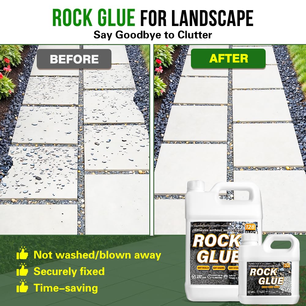 4 Gallon Rock Glue & Mulch Binder - Concentrated Sprayer-Ready Landscape Adhesive for Pea Gravel, Pebbles, and Stone | Strong Gravel Lock for Walkways, Patios & Erosion Control