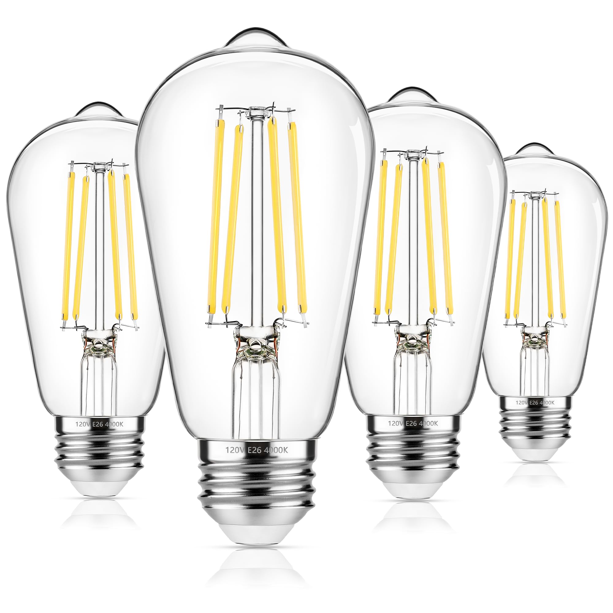 ASOMST 4-Pack Vintage Edison Bulbs 60W Equivalent, 850LM 6W LED Light Bulb Neutral White 4000K, ST58 Filament Lighting E26 Base, Non-Dimmable