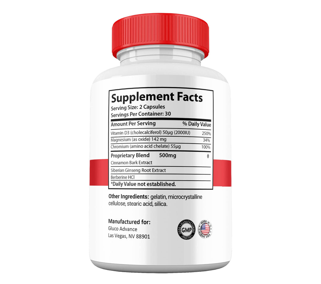 Gluco Advance Capsules, Official Premium All Natural Ingredients, Maximum Strength Pills GlucoAdvance Advanced Supplement for Men and Women Vitamins (2 Pack)