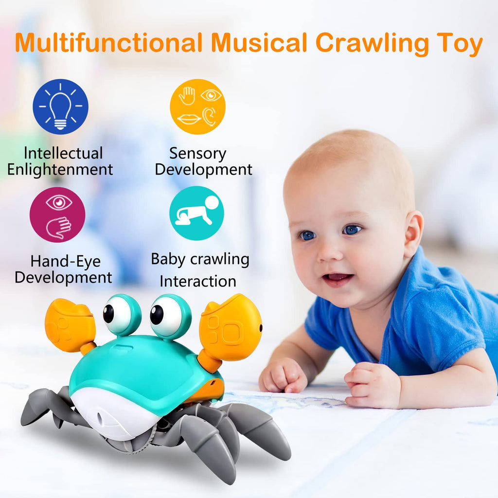 Plnmlls Crawling Crab Baby Toy - Tummy Time Toys - with Music and LED Light,Built-in Rechargeable Battery for 0-6 6-12 12-18 36 Months Walking Toddler Birthday Gift(Blue)