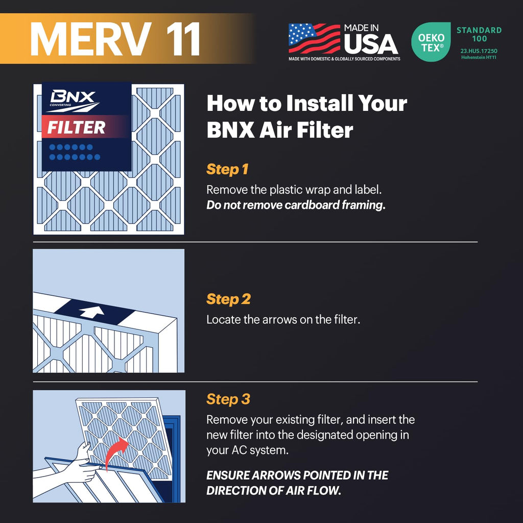 BNX TruFilter 14x18x1 Air Filter MERV 11 (6-Pack) - MADE IN USA - Allergen Defense Electrostatic Pleated Air Conditioner HVAC AC Furnace Filters for Allergies, Dust, Pet, Smoke, Allergy MPR 1200 FPR 7