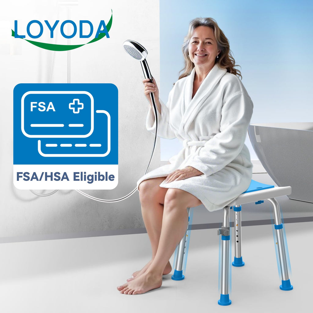 Loyoda FSA/HSA Eligible Lightweight Shower Chair for Inside Shower and Tub, 6 Height-Adjustable Shower Bench with Padded Seat & Suction Feet, Non-Slip Shower Stool for Elderly and Disabled (400 lbs)