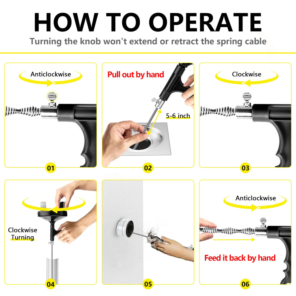 Drainsoon Drain Auger 25 Ft with Gloves, Plumbing Snake Drain Auger Hair Clog Remover, Heavy Duty Pipe Drain Clog Remover for Bathtub Drain, Bathroom Sink, Kitchen Cleaning