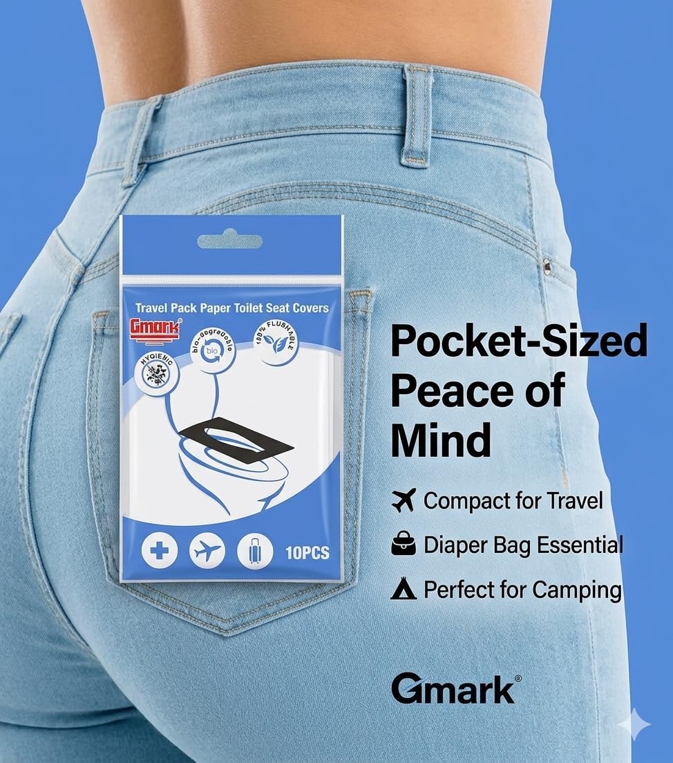 Gmark XL Flushable Toilet Seat Covers (100 Count) – Thick No-Tear Virgin Paper – Disposable Travel Packs for Airplane, Camping, & Potty Training – Biodegradable & Strong (10 Packs) GM2002A