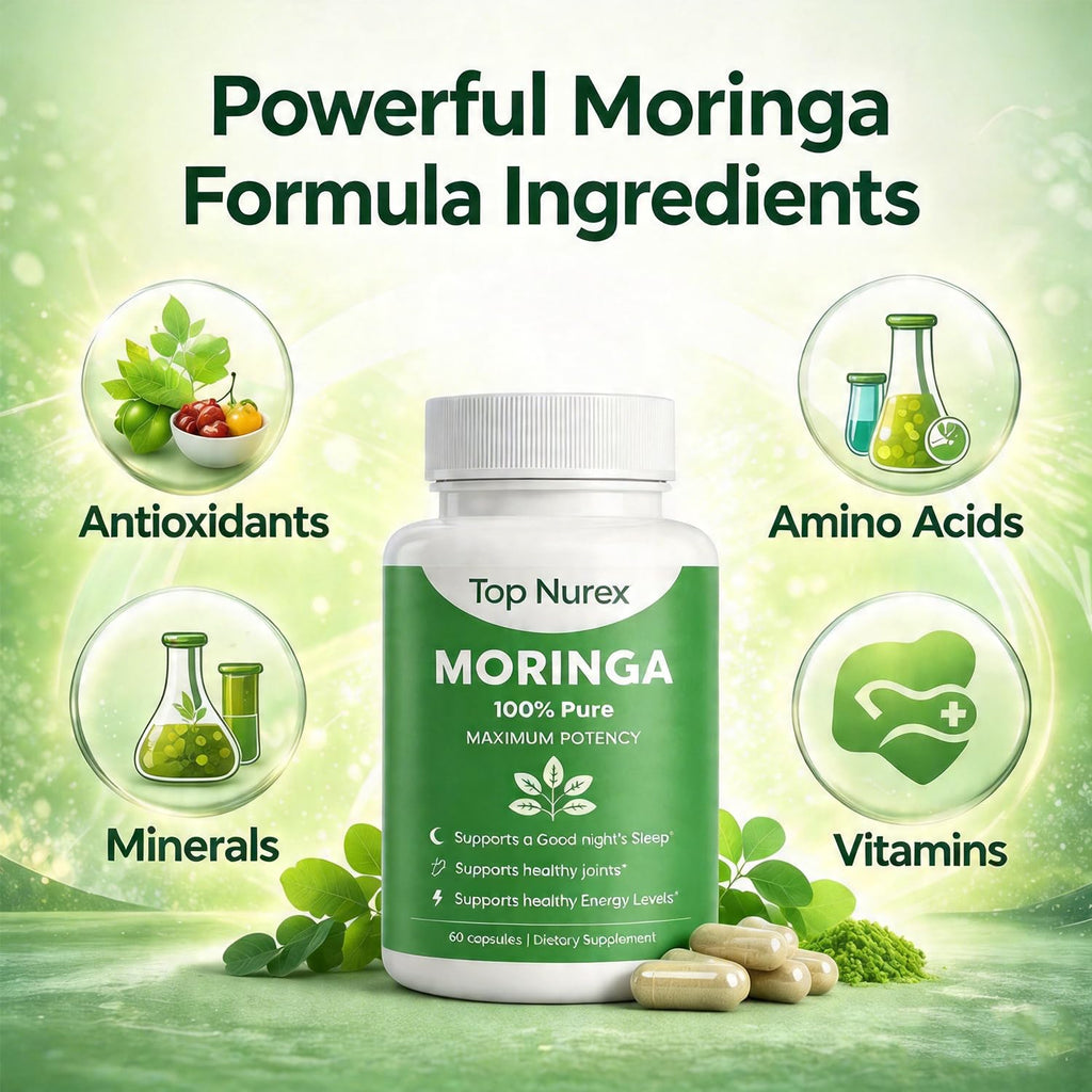 Top Nurex Moringa Capsules, Sustained Energy, Immune Support & Digestive Wellness, Natural Green Superfood Supplement, Vegan, Non-GMO 60 Capsules