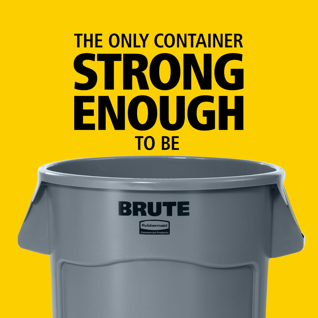 Rubbermaid Commercial Products BRUTE Heavy-Duty Round Trash/Garbage Can with Venting Channels, 32-Gallon, Gray, Wastebasket for Home/Garage/Bathroom/Outdoor/Driveway