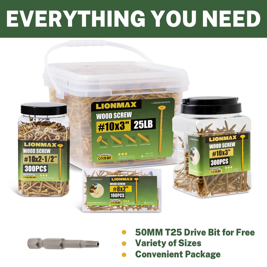 LIONMAX Deck Screws 4 Inch, Wood Screws #10 x 4, 50 PCS, Tan