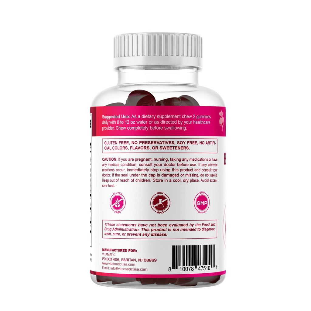 Vitamatic Beet Root Gummies - 3000mg Equivalent Per Serving - 60 Gummies - Made with Vitamin B6, B12, Grape Seed, Pomegranate & Nicotinamide (Pack of 2)