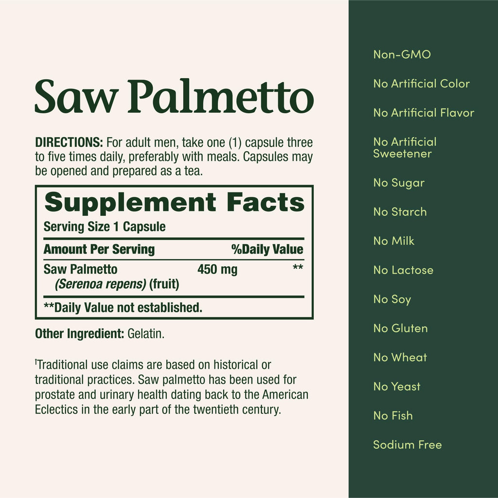 Nature's Bounty Saw Palmetto Support for Prostate and Urinary Health, Herbal Health Supplement, 450mg, 250 Capsules