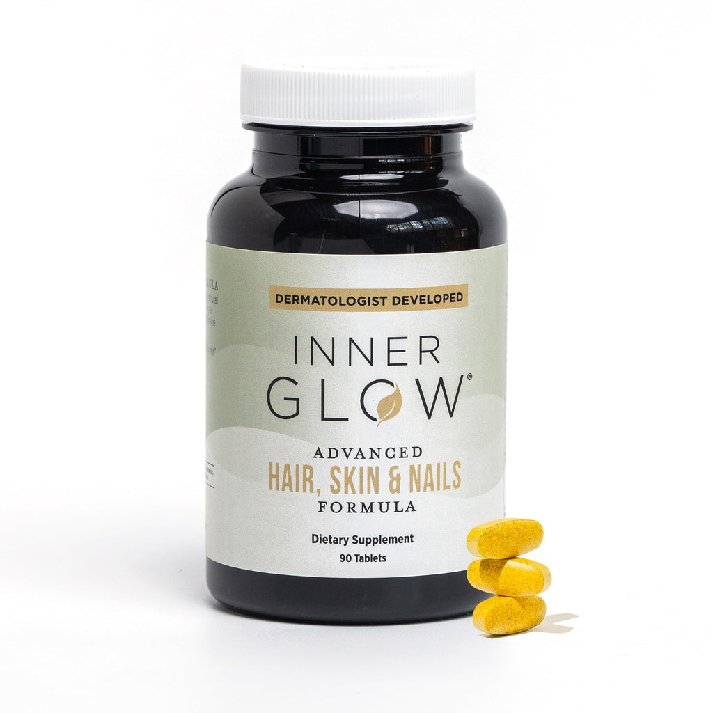 Inner Glow Advanced Hair, Skin & Nails Vitamins – Doctor-Developed Hair Supplement with Biotin, Collagen Peptides, Vitamin D & B12 – Clinically Tested 12-Week Results, Made in USA, Non-GMO