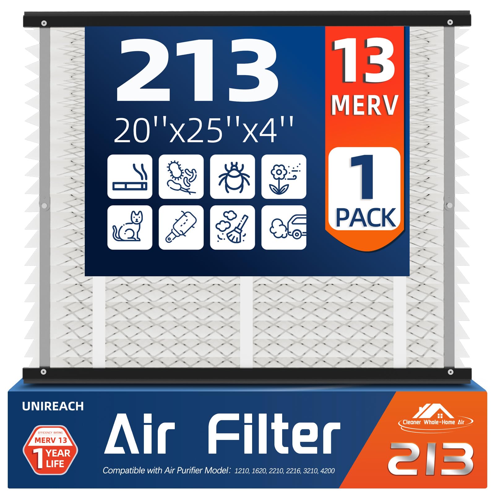 213 Replacement Air Filter, MERV 13,Actual Size: 20.47"x25.6"x3.94", Nominal Size: 20''x25''x4'', HVAC Furnace Filter, Compatible with AprilAire Models 1210, 1620, 2210, 2216, 3210, 4200, 1 Pack