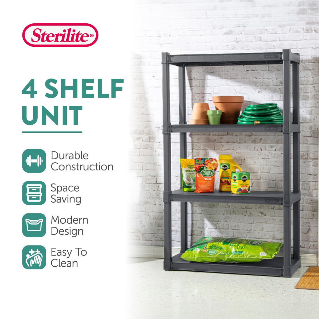 Sterilite 3-Pack 4 Shelf Unit, Heavy-Duty Shelving Storage and Utility Rack - Standing Plastic Organizer Shelves for Kitchen, Bathroom, and Garage